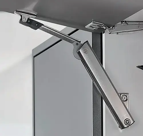 Поворотный подъёмник BLUM AVENTOS HK-XS TIP-ON белый, 2 петли, высота корпуса до 600 мм, коэффициент мощности 500-1200 — купить оптом и в розницу в интернет магазине GTV-Meridian.